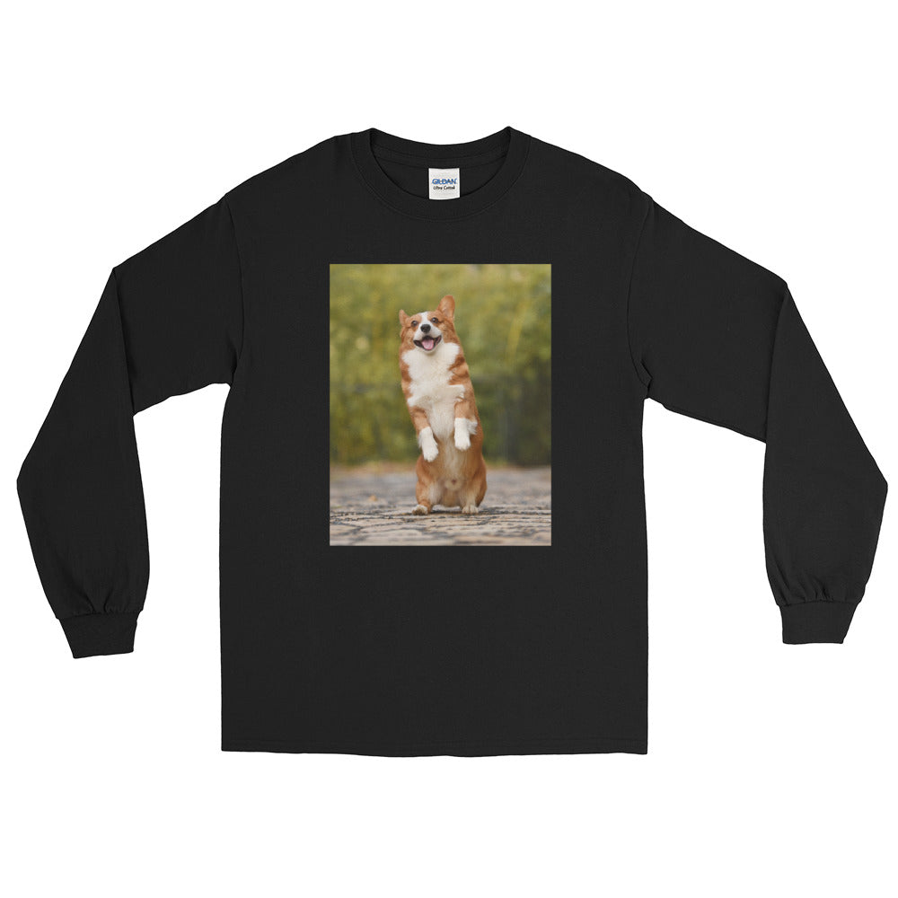 Standing-corgi メンズ長袖Tシャツ
