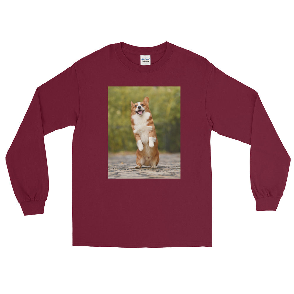 Standing-corgi メンズ長袖Tシャツ