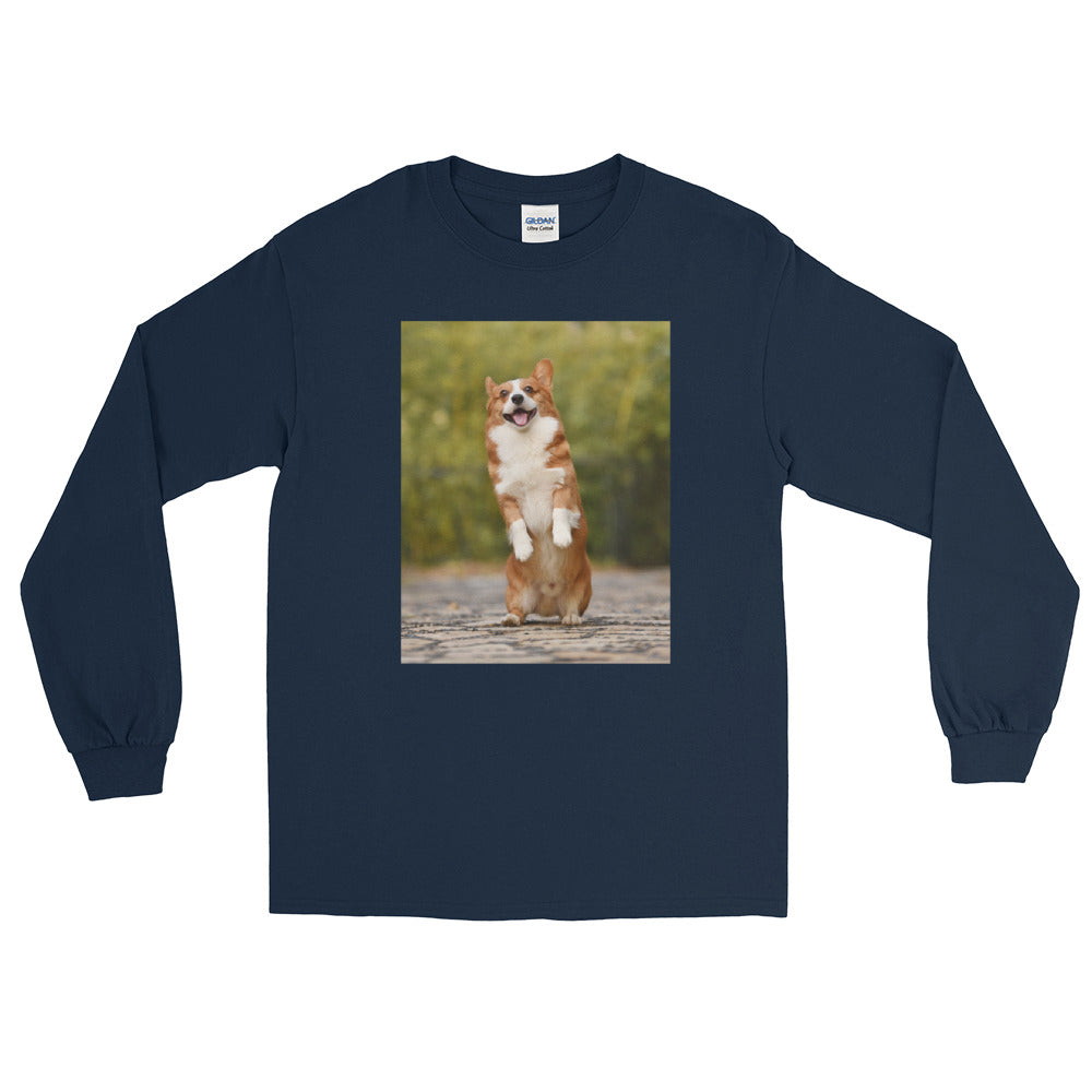 Standing-corgi メンズ長袖Tシャツ