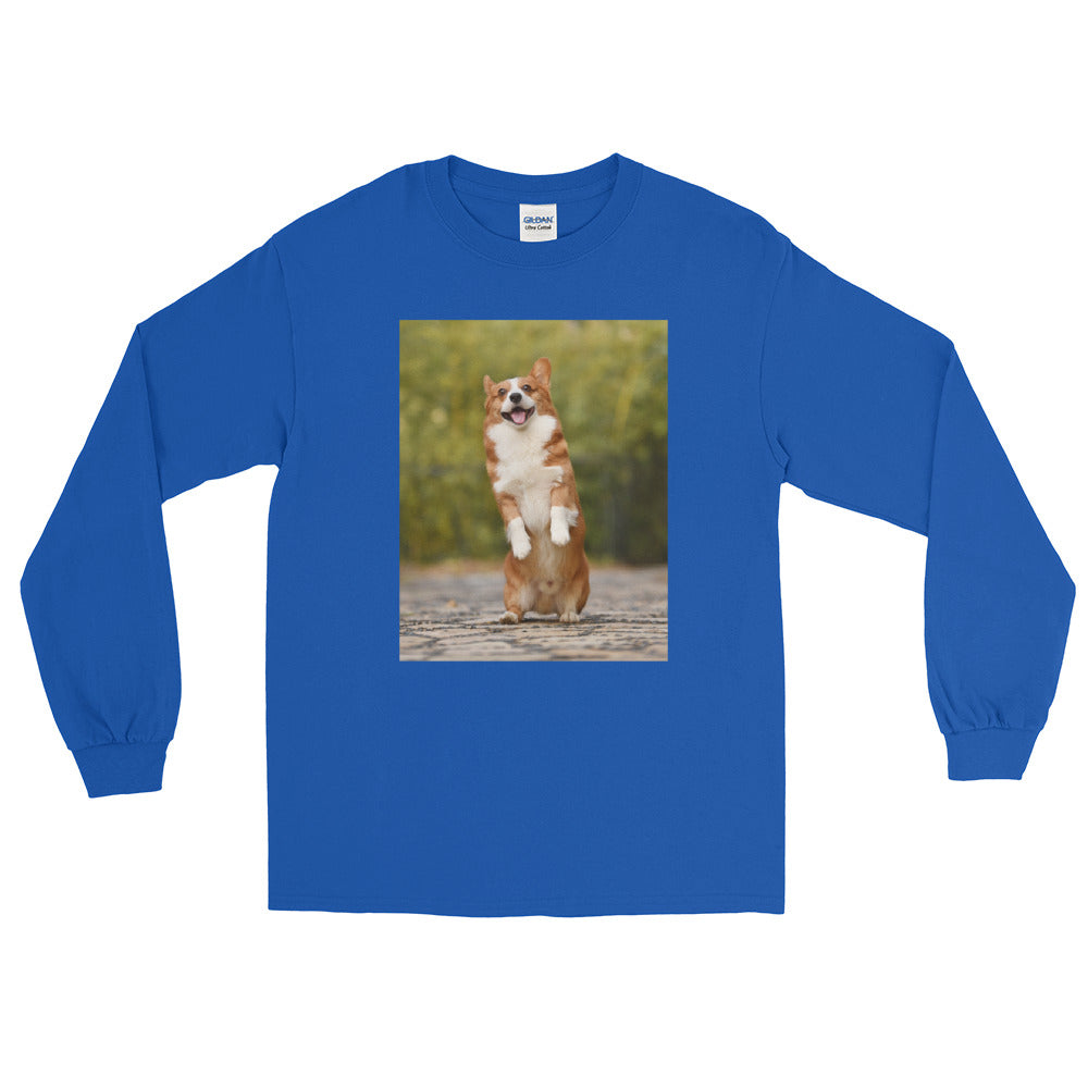 Standing-corgi メンズ長袖Tシャツ
