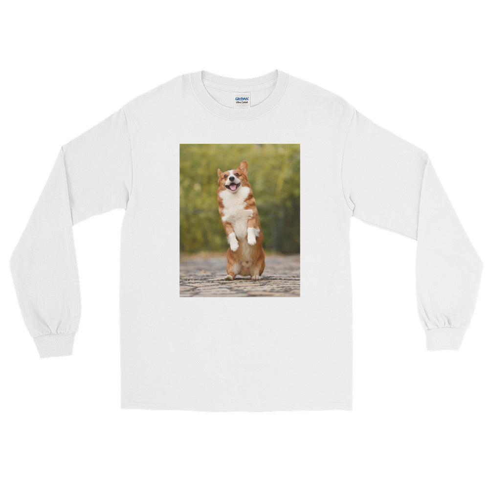 Standing-corgi メンズ長袖Tシャツ