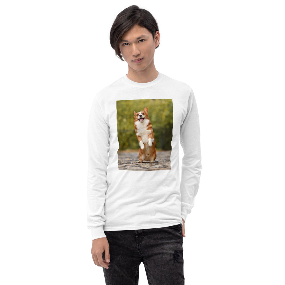 Standing-corgi メンズ長袖Tシャツ